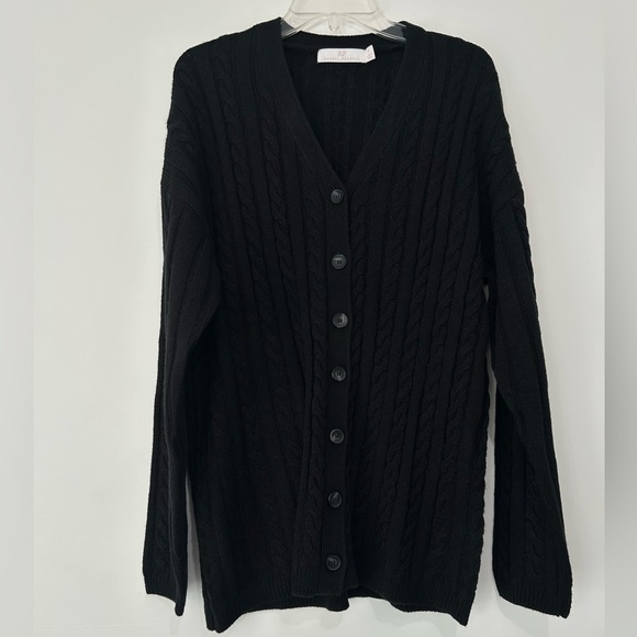 Rachel Parcell Cable Knit Cardigan Black Medium - Picture 2 of 8